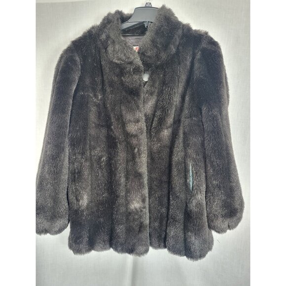 Monterey Fashions Women's 2XL Faux Fur Mink Coat Black Sz 20 Party Dressy Classy - Picture 1 of 8